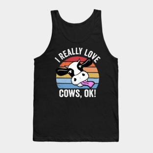 I Really Love Cows Ok! Retro Cow Face Design Tank Top